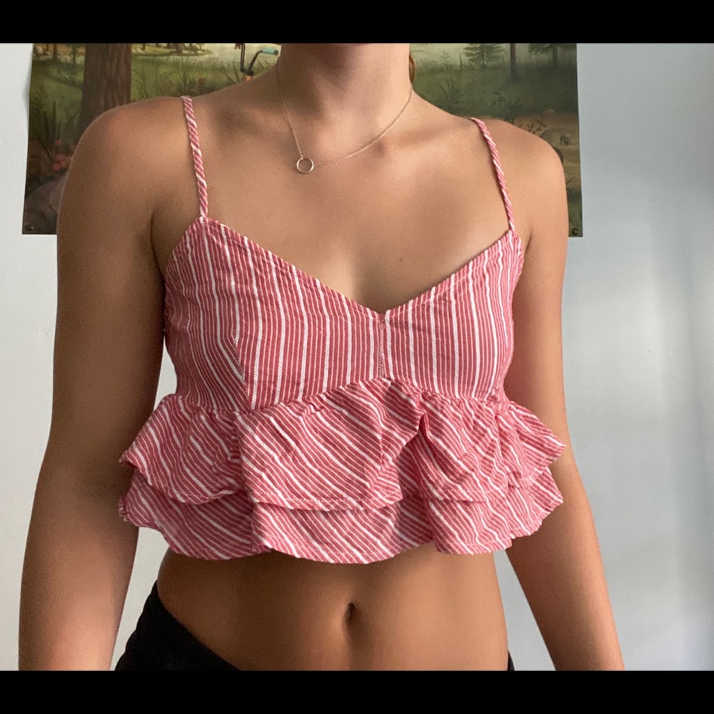 Forever 21 Red and White Striped Crop Top
